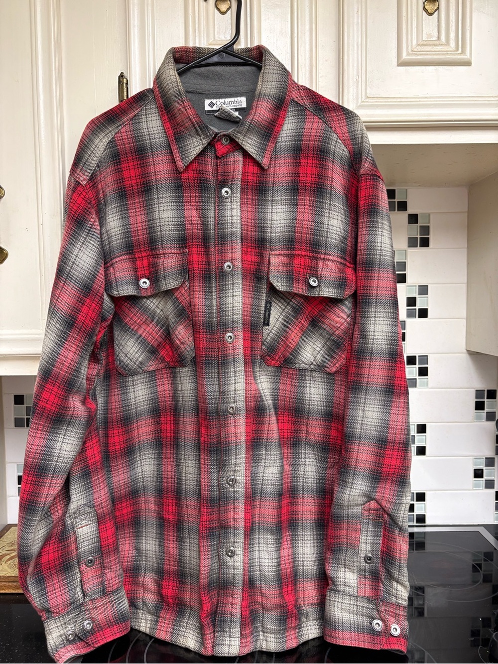 Columbia Sportswear Red and Gray Plaid Button-Down Shirt
